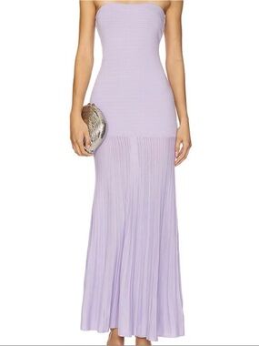 Revolve Strapless Lavender Pleated Maxi Dress